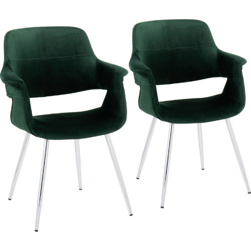 Vintage Flair Dining Accent Chair in Chrome & Green Velvet (Set of 2)